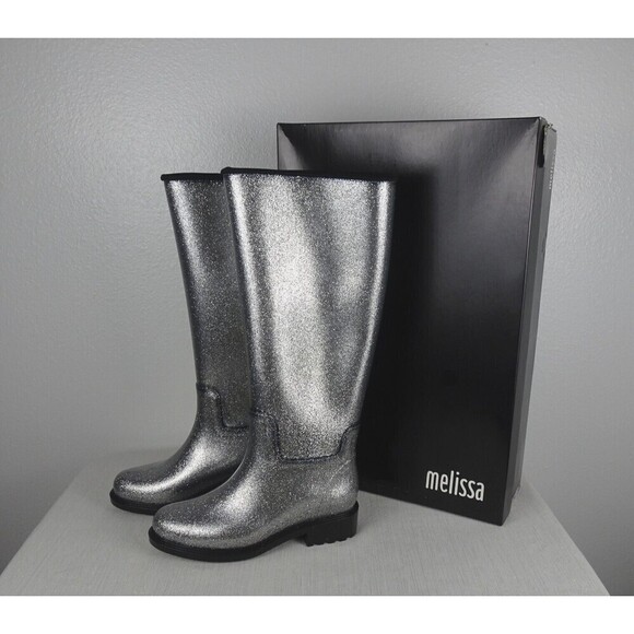 MELISSA Thermal Seasonal Rainboots Women's Boots Silver Lugged New Size 6 - Picture 3 of 11